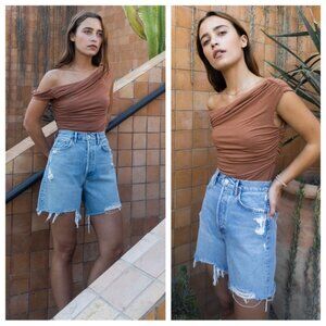 NWT Agolde Stella High Rise Distressed Shorts In Deserted